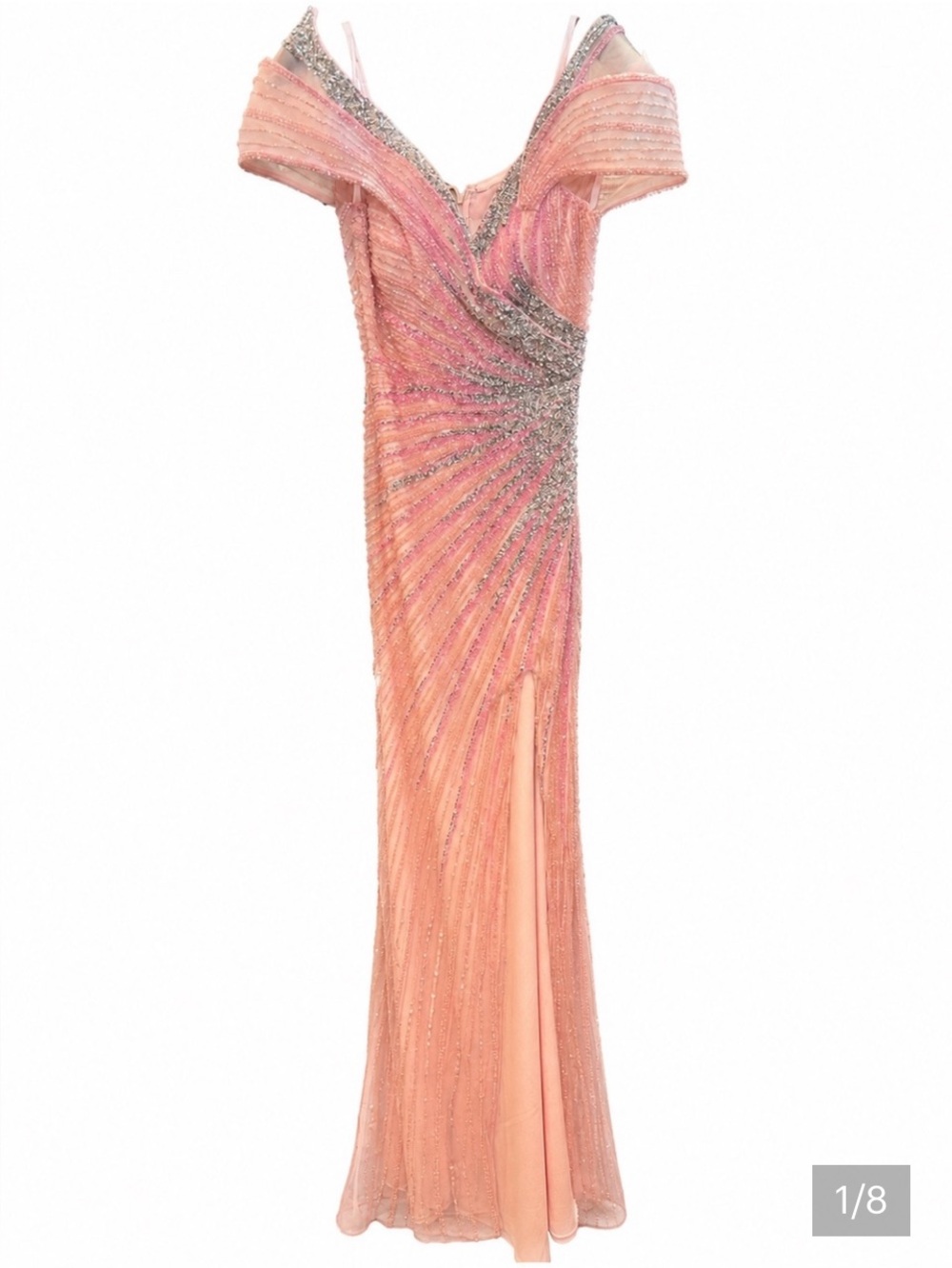 Elegant Pink Beaded cat walk couture Evening Gown
